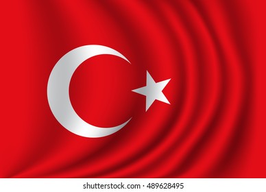 Turkey flag fabric side wave vector illustration.