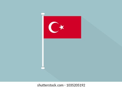 Turkey Flag with flagpole,vector illustration