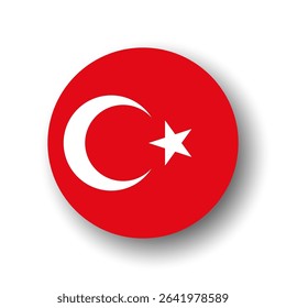 Turkey flag - flat vector circle icon or badge with dropped shadow.