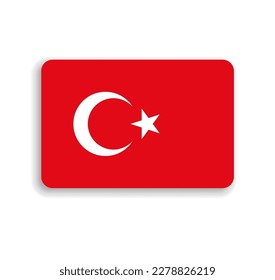 Turkey flag - flat vector rectangle with rounded corners and dropped shadow.