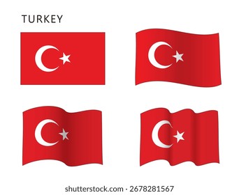 Sinalizador de Turquia em configuração plana e ondulada, ilustração vetorial isolada no fundo branco, eps