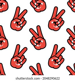 Turkey flag in the form of a peace sign. Seamless background. Gesture V victory sign, patriotic sign, icon for apps, websites, T-shirts, souvenirs, etc., isolated on white background