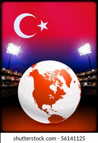 Turkey Flag with Globe on Stadium Background Original Illustration