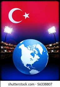Turkey Flag with Globe on Stadium Background Original Illustration