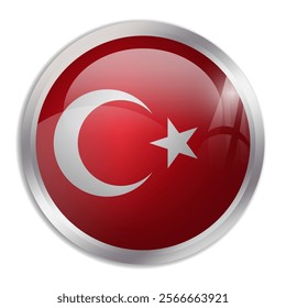 Turkey flag - glossy circle button displays a colorful flag representing a country cultural identity and heritage. The essence of national pride and unity.