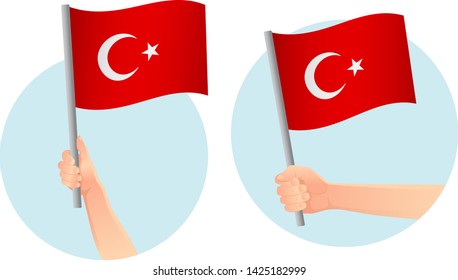 Turkey flag in hand. Patriotic background. National flag of Turkey vector illustration