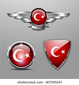 Turkey Flag hat badge, shield and glossy button