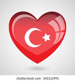 Turkey Flag Heart Glossy Button