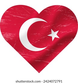 Turkey flag in heart shape grunge vintage. Turkish flag heart. Vector flag, symbol. 