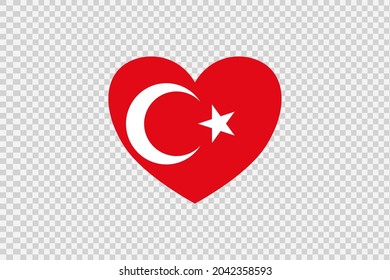 Turkey flag in heart shape isolated  on png or transparent  background,Symbols of Turkey, template for banner,card,advertising ,promote,vector, top gold medal sport winner country