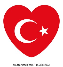 Turkey flag heart shape vector background.  