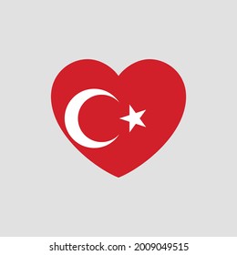 Turkey flag in heart shape vector love Turkey