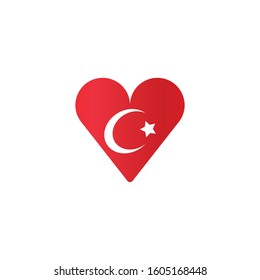 Turkey flag in heart vector illustration sign,  Flag of turkey in the shape of Heart, Vector illustration, isolated on background