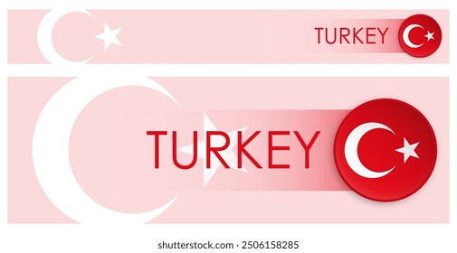 Turkey flag horizontal web banner in modern neomorphism style. Webpage Turkish country header button for mobile application or internet site. Vector