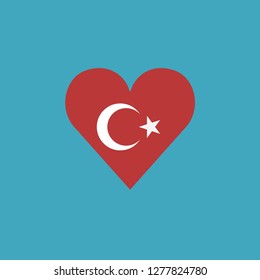 Turkey flag icon in a heart shape in flat design. Independence day or National day holiday concept.