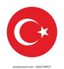 Turkey Flag icon, Round flag icon design, The official National Flag of Turkey. vector background of turkey flag.