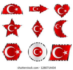 Turkey flag, icon set of national elements and colors of Turkey flag