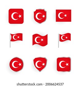 Turkey Flag Icons Set Stylish Design