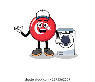 turkey flag illustration as a laundry man , character design