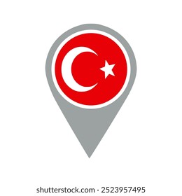 turkey flag location pin, flag application, Flag on Location Pin, graphic design, map pointer, vector illustration.	