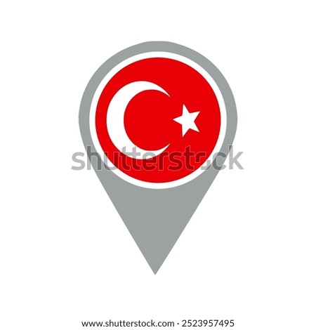 turkey flag location pin, flag application, Flag on Location Pin, graphic design, map pointer, vector illustration.	