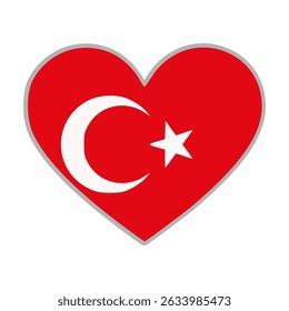 Bandeira da Turquia. A bandeira do amor da Turquia. Bandeira da Turquia em forma de coração. Símbolo de amor. Ilustração vetorial.

