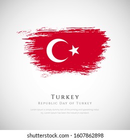 Turkey flag made in brush stroke background. Republic day of Turkey. Creative Turkey national country flag icon. Abstract painted grunge style brush flag background.