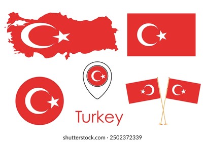 Turkey Flag Map Eps Vector file