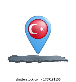 Turkey flag map pin on white