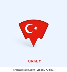 Turkey Flag Map Pointer Design with Shadow. Vector illustrator.