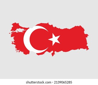 Turkey Flag Map. Map of the Republic of Turkey with the Turkish country banner. Vector Illustration.
