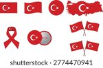 Turkey Flag and map set collection national flag muslim country vector