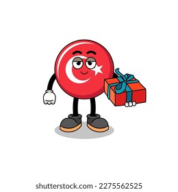 turkey flag mascot illustration giving a gift , character design