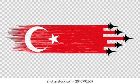 Turkey flag with military fighter jets isolated  on png or transparent ,Symbols of Turkey,template for banner,card,advertising,poster, vector,top gold medal  winner sport country 