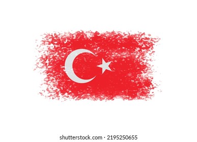 Turkey flag on brush stroke background. Flag of Turkey in grunge style.