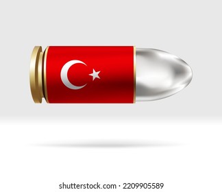 Turkey flag on bullet. A bullet danger moving through the air. Flag template. Easy editing and vector in groups. National flag vector illustration on background.