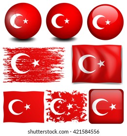 Turkey flag on different objects illustration