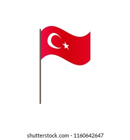 Turkey flag on the flagpole. Official colors and proportion correctly. Waving of Turkey flag on flagpole, vector illustration isolate
