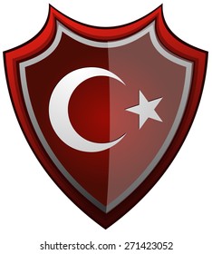Turkey Flag on a Glossy Red Shield, Vector Illustration isolated on White Background.