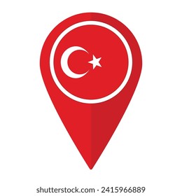 Turkey flag on map pinpoint icon isolated. Flag of Turkey