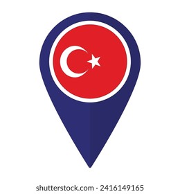 Turkey flag on map pinpoint icon isolated. Flag of Turkey