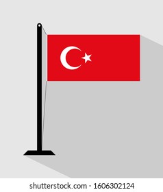 turkey flag on pole, isolated on gray background