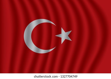 Turkey flag on soft and smooth silk texture. Vector illustration eps10.