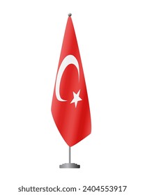 Turkey flag on flag stand for official meetings, transparent background, vector