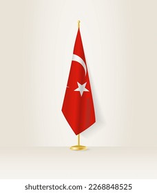 Turkey flag on a flag stand. Vector illustration.