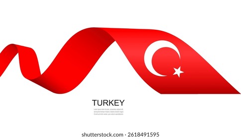 Turkey flag on a waving ribbon, Turkish Independence Day concept design, vector illustration.
