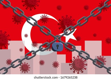 Turkey flag with outbreak deadly coronavirus covid-19. Concept of coronavirus quarantine. Coronavirus outbreak in Turkey