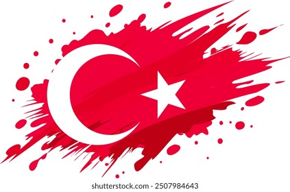 turkey flag painted with Grunge brush stroke, watercolor flag style.