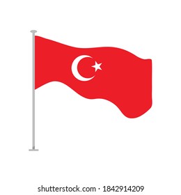 turkey flag with pole icon over white background, flat style, vector illustration