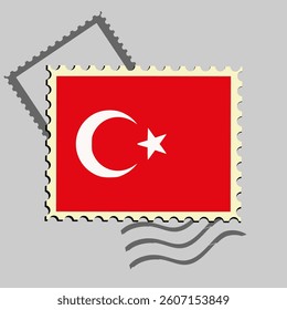 Turkey flag postage stamp. Isolated vector illustration on grey post stamp background